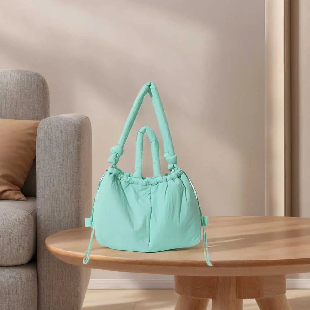 Women’s puffer tote bag – large-capacity nylon puffy handbag with adjustable crossbody strap, solid-color fashion purse for shopping & travel