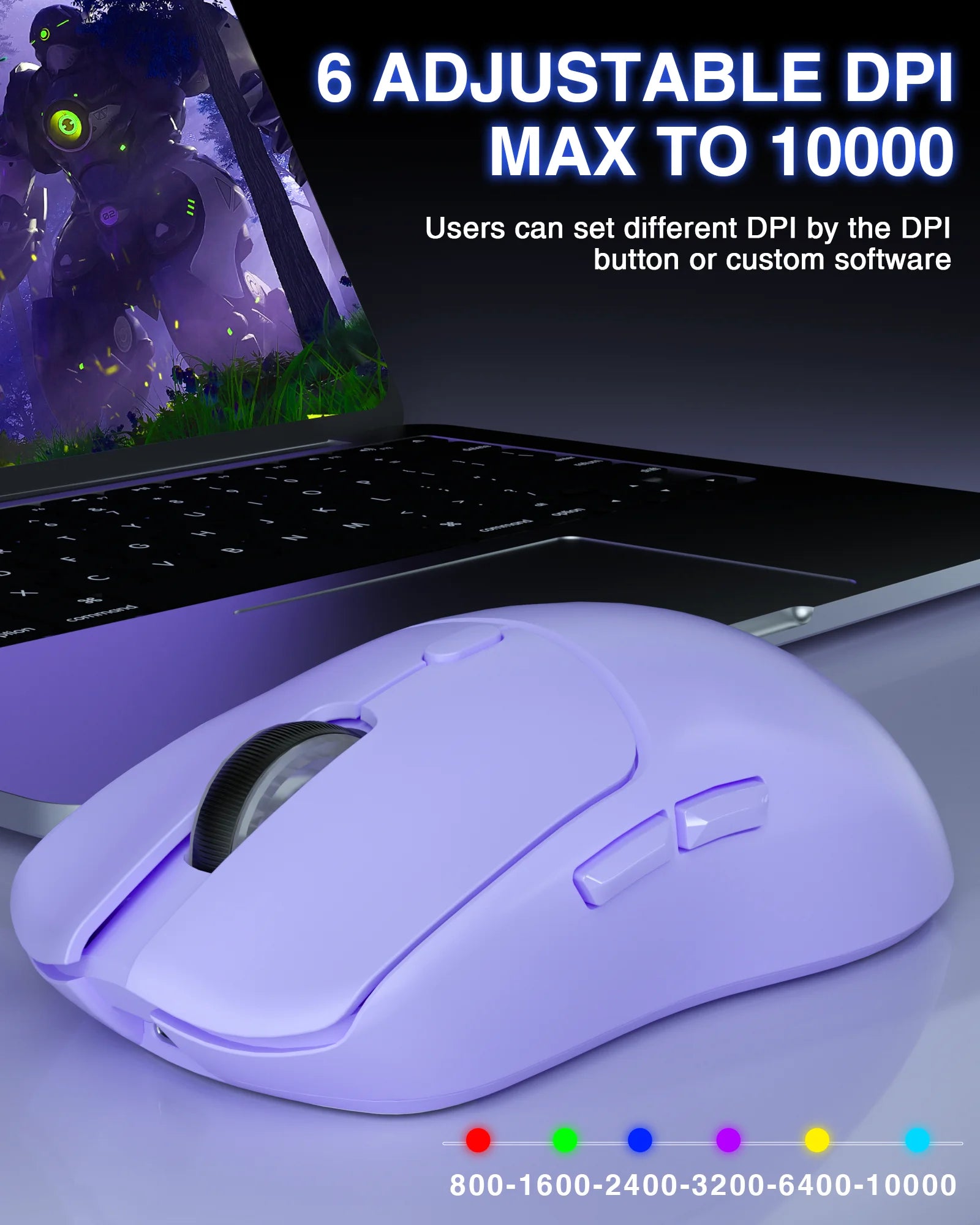 AULA SC580 Gaming Mouse – Tri-Mode Rechargeable Wireless & Bluetooth Mouse with 10,000 DPI Ergonomic Design