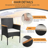 “4-Piece Outdoor Wicker Patio Furniture Set – Loveseat, 2 Chairs & Coffee Table with White Cushions for Lawn & Backyard”