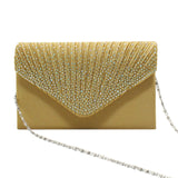 Women’s Satin Rhinestone Clutch – Elegant Evening Shoulder Bag with Thin Chain for Parties, Banquets & Weddings