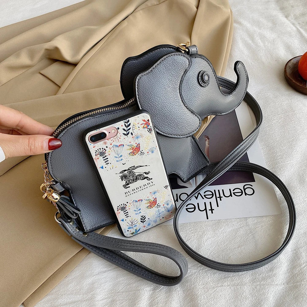 Women’s Retro Elephant Wristlet & Crossbody Bag – Solid Color Messenger Purse with Vintage Boho Style