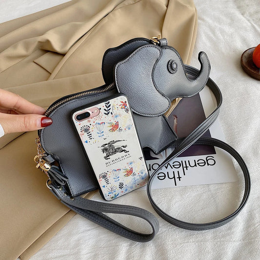 Women’s Retro Elephant Wristlet & Crossbody Bag – Solid Color Messenger Purse with Vintage Boho Style