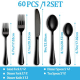 60-Piece Stainless Steel Flatware Set for 12 – Mirror-Polished Cutlery Service Includes Knives, Forks & Spoons (Black Handle Accent)