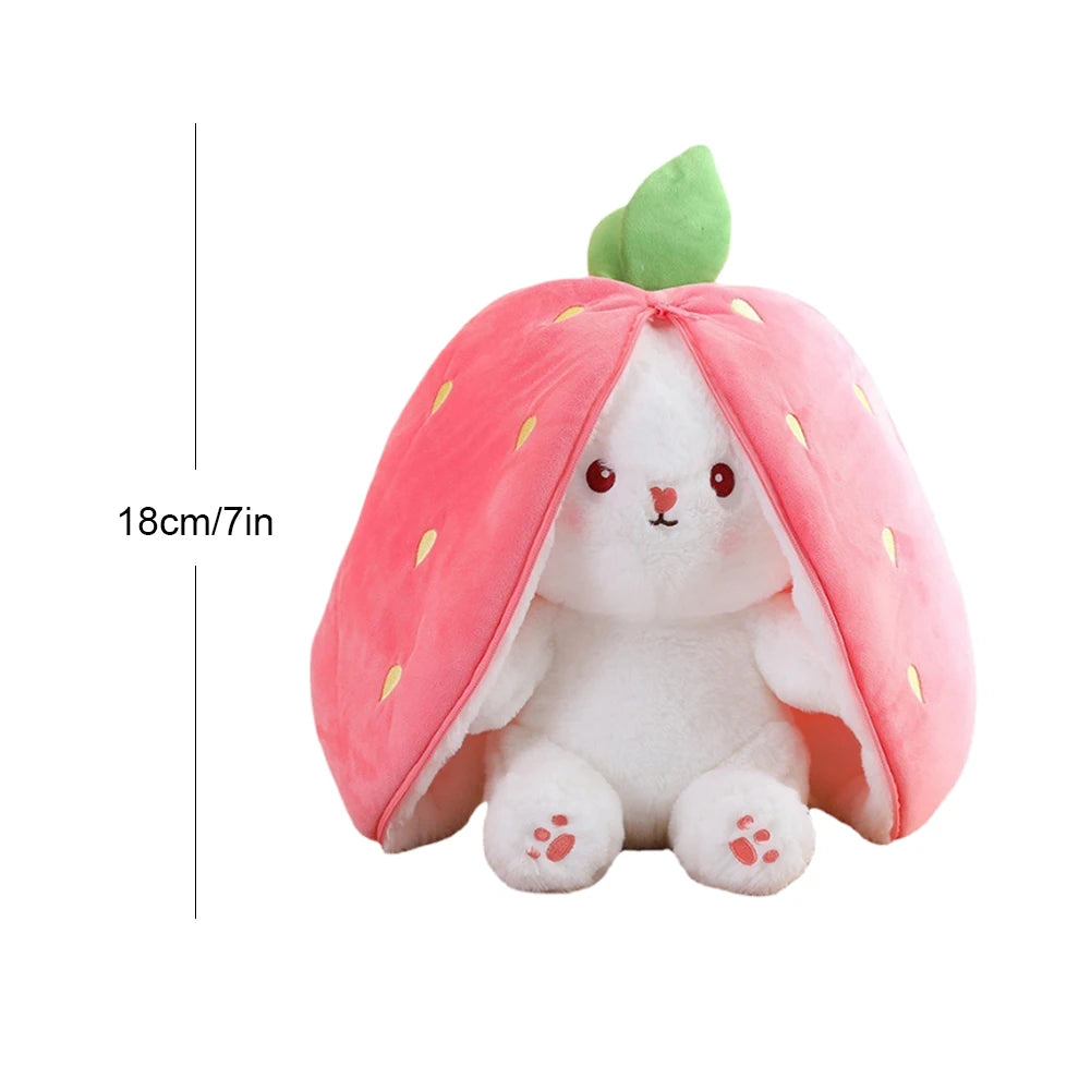 Reversible Bunny Plush Toy – 18/25/35cm Soft Stuffed Rabbit Hiding in Strawberry or Carrot Bag, Cute Pillow & Gift for Kids