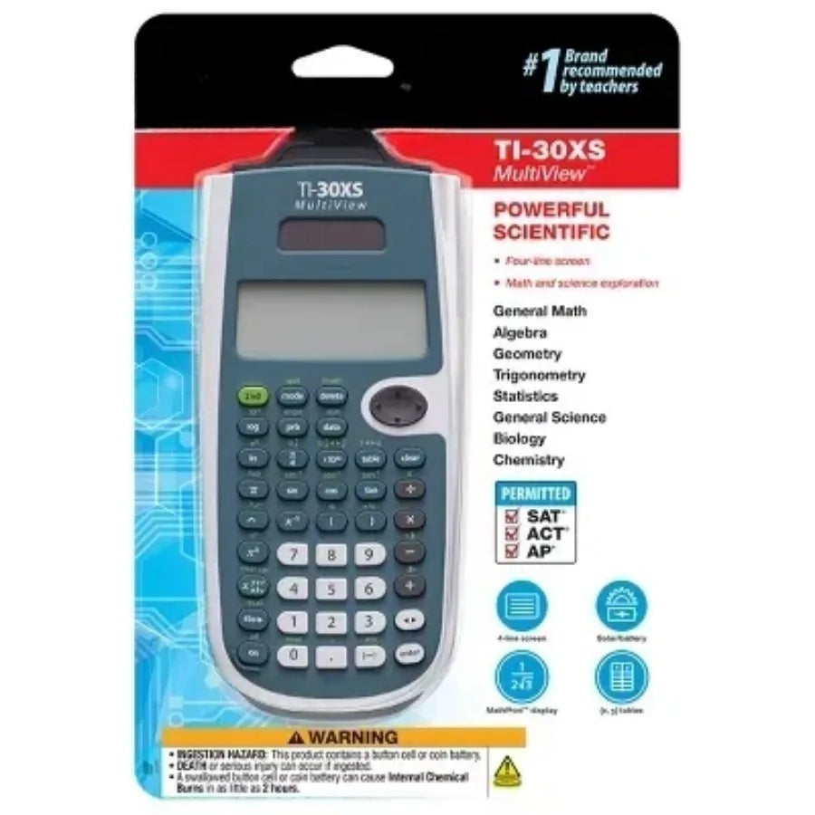 Texas Instruments TI-30XS MultiView Scientific Calculator – Four-Line Display, Solar & Battery, Exam-Approved
