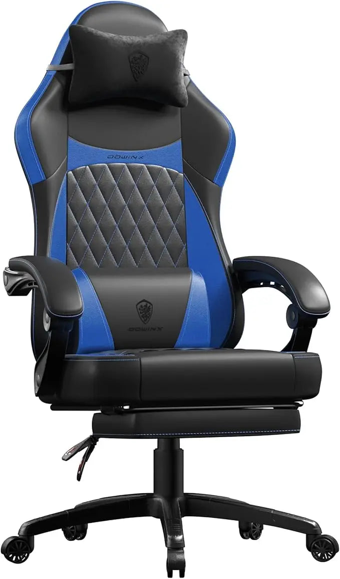 Ergonomic Gaming Chair with Pocket Spring Cushion – High-Back Gaming & Office Chair with Massage Lumbar Pillow, Adjustable Footrest & Headrest