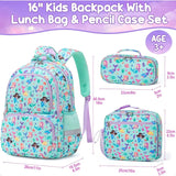 3-Piece School Backpack Set for Girls – Waterproof Cute Bookbag with Lunch Box & Pencil Case | Preschool & Kindergarten Bag