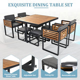 “9-Piece Acacia Wood Patio Dining Set – Space-Saving Outdoor Table, 4 Cushioned Chairs & 4 Ottomans with Square Table”