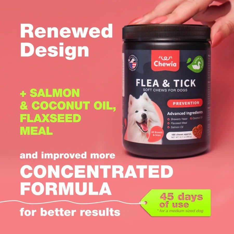 Dog Flea & Tick Treatment Chews – Natural Soft Chews for Flea & Tick Prevention, Immune Support & Year-Round Protection