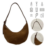 Women’s Suede Crescent Shoulder Bag – Retro Solid Color Handbag with Zipper Closure, Trendy Clutch for Work & Travel
