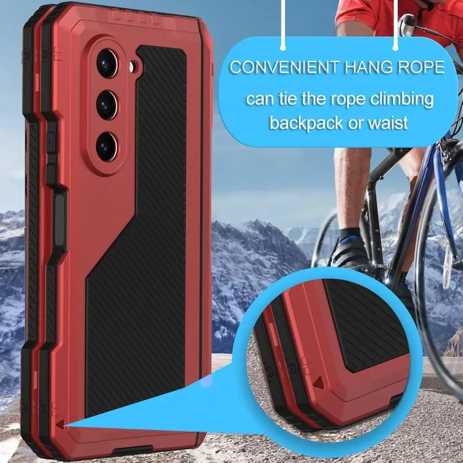 3-Layer Heavy Duty Metal Case for Samsung Galaxy Z Fold 3/4/5/6 – Aluminum & Silicone Shockproof Cover with Stand