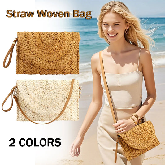 Straw Woven Shoulder Bag for Women – Large Capacity Raffia Tote with Flap Envelope Style for Summer & Beach