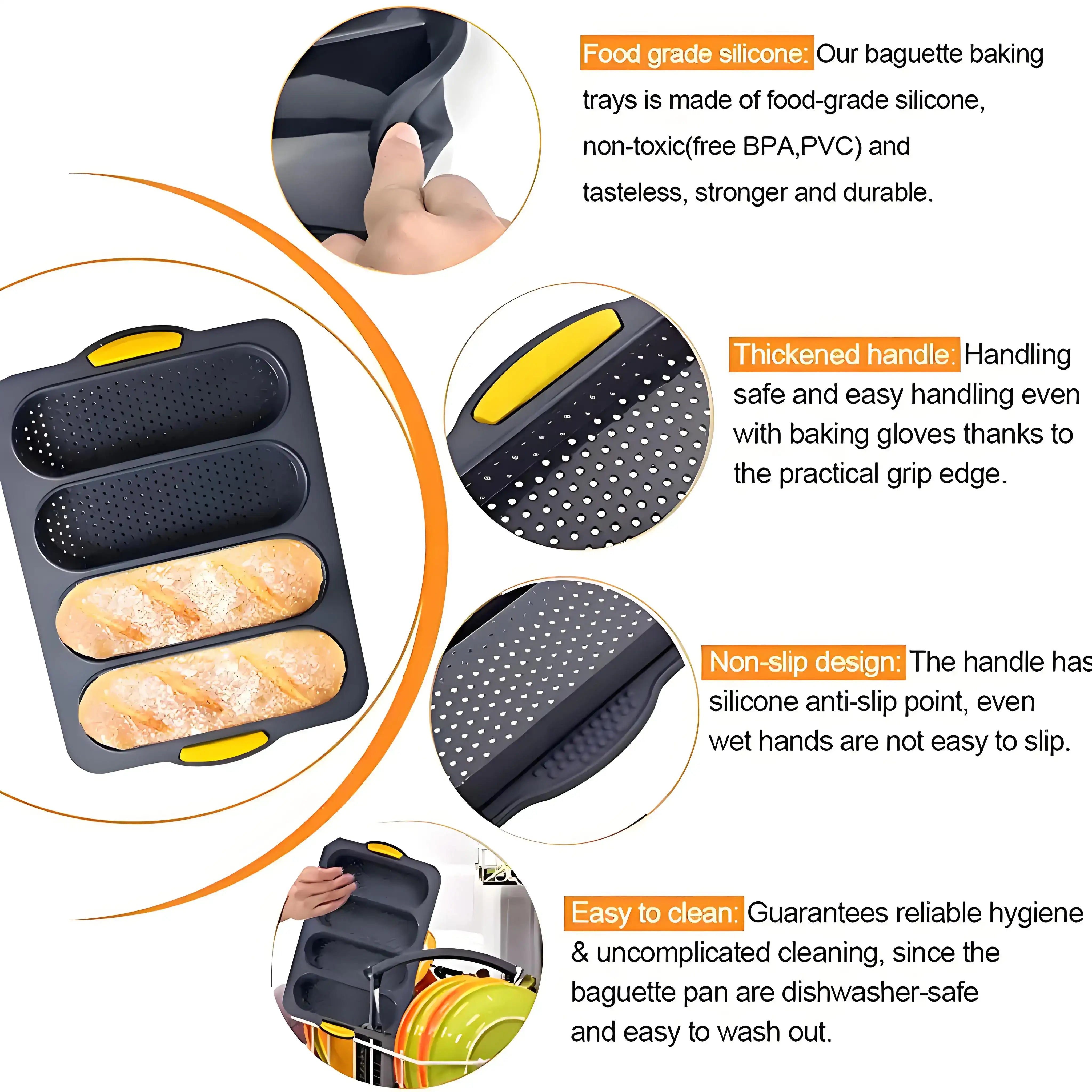 Large Silicone Baking Mold – Non-Stick Baguette & Bread Tray, Food-Grade, Long Handle Oven Bakeware (500 ml+ Capacity)