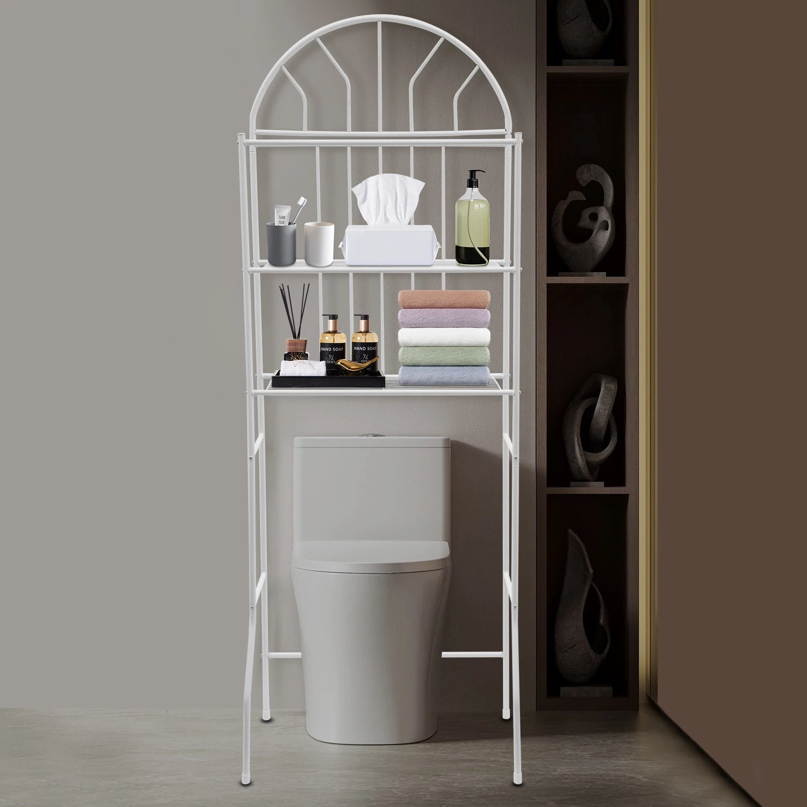 3-Tier Over The Toilet Storage Rack – Freestanding Metal Bathroom Shelf, Space-Saver Organizer