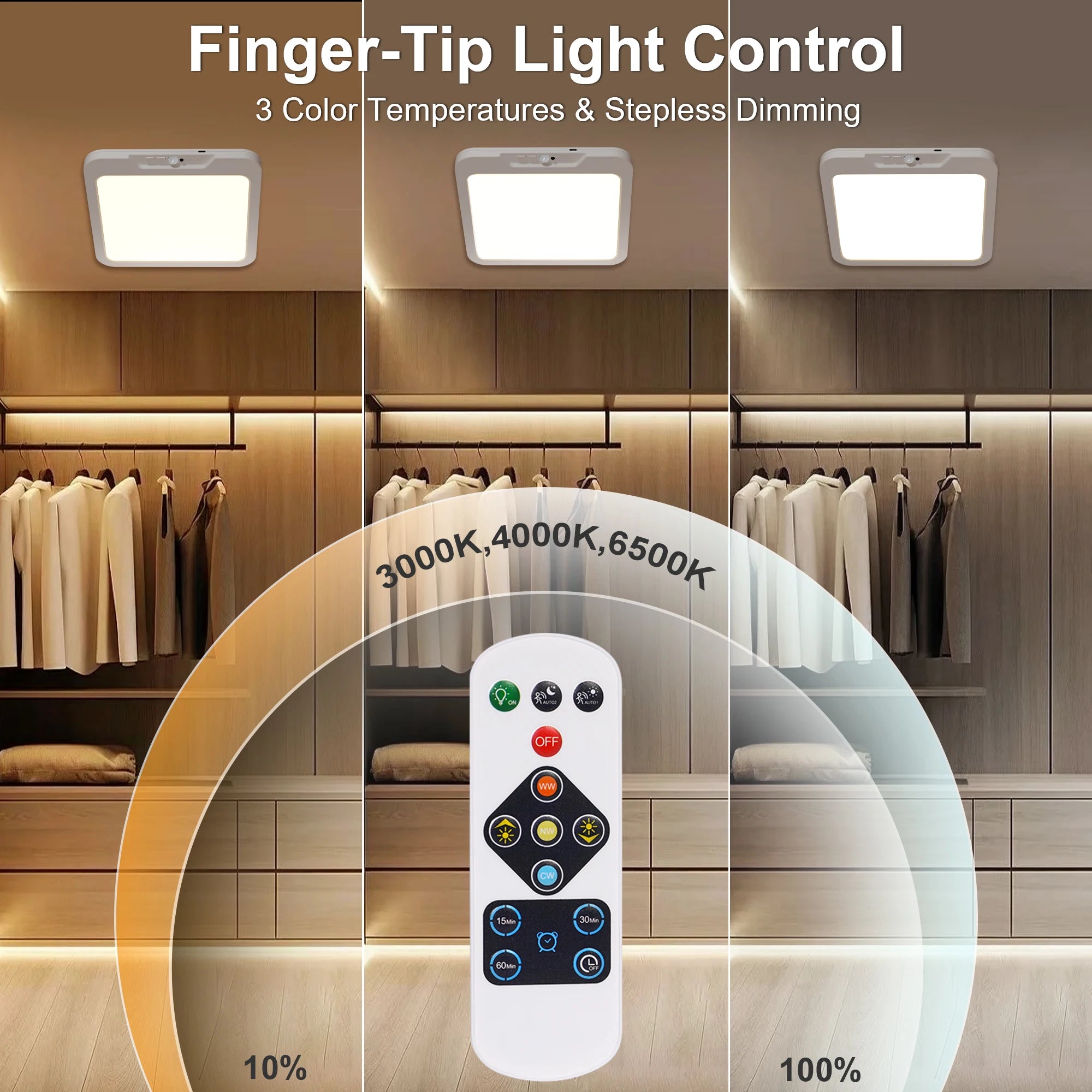 Modern Motion Sensor LED Ceiling Light – Cordless Rechargeable Battery-Operated Lamp with Magnetic Mount & 3 Adjustable Color Temperatures