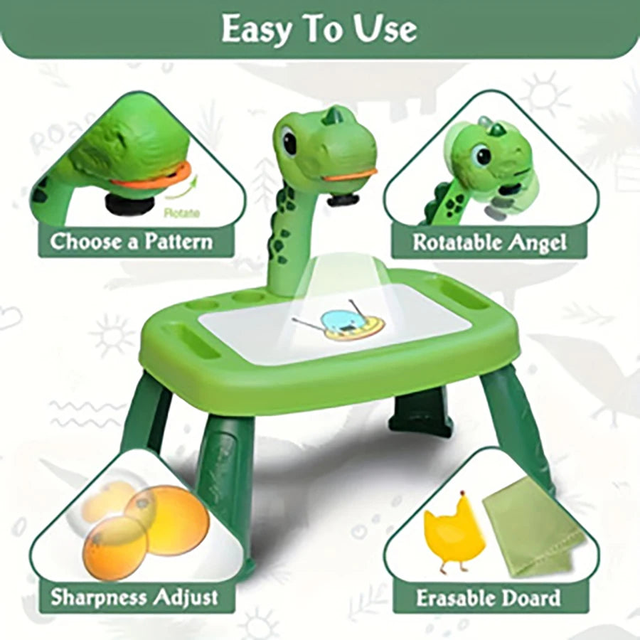 Dinosaur Painting Projector & Drawing Board Toy – Puzzle-Art Set for Kids & Girls (Hands-On Creativity Gift)
