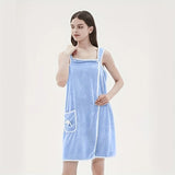 Wearable Coral Velvet Bath Towel – Soft Quick-Dry Bath Dress with Pockets & Bow Design | Absorbent Spa Robe for Women
