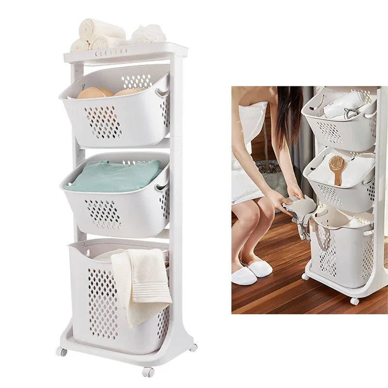 3-Layer Laundry Basket with Wheels – 20 kg Capacity Multi-Functional Storage for Home Organisation
