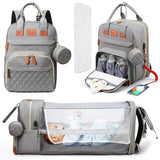3-in-1 Diaper Bag Backpack with Foldable Baby Bed – Waterproof Travel Baby Bag with USB Charging | Multi-Function Changing Bed Backpack