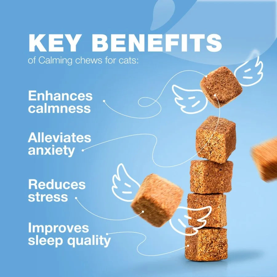 Cat Calming Treats – Hemp & Melatonin Soft Chews with Hemp Seed Oil & Probiotics for Anxiety & Stress Relief