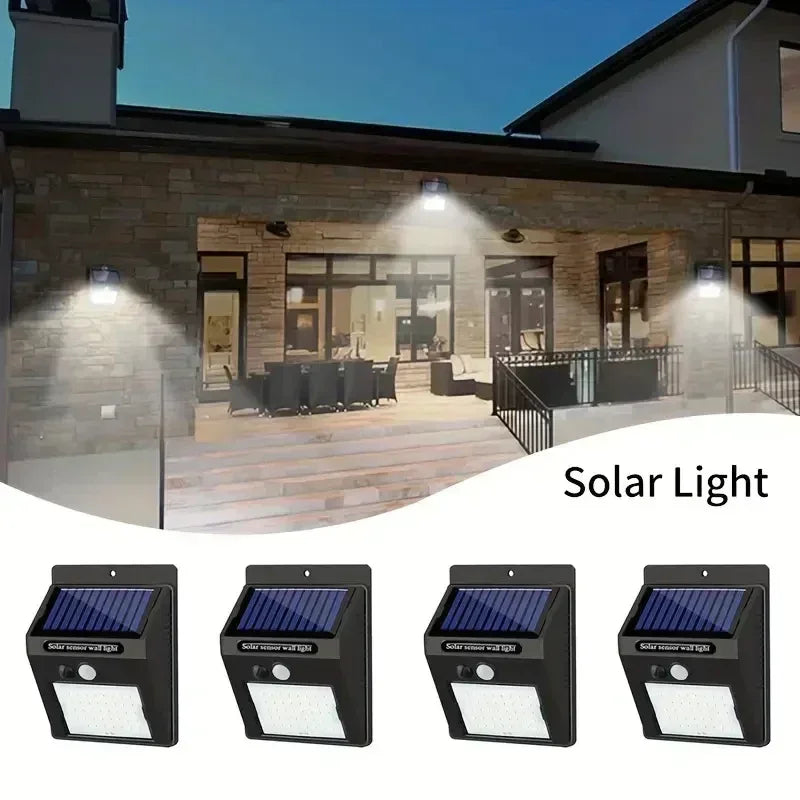 Solar Outdoor Lights 4-Pack – IP45 Waterproof Motion Sensor Security Lamps with 3 Lighting Modes for Gardens, Fences & Garages