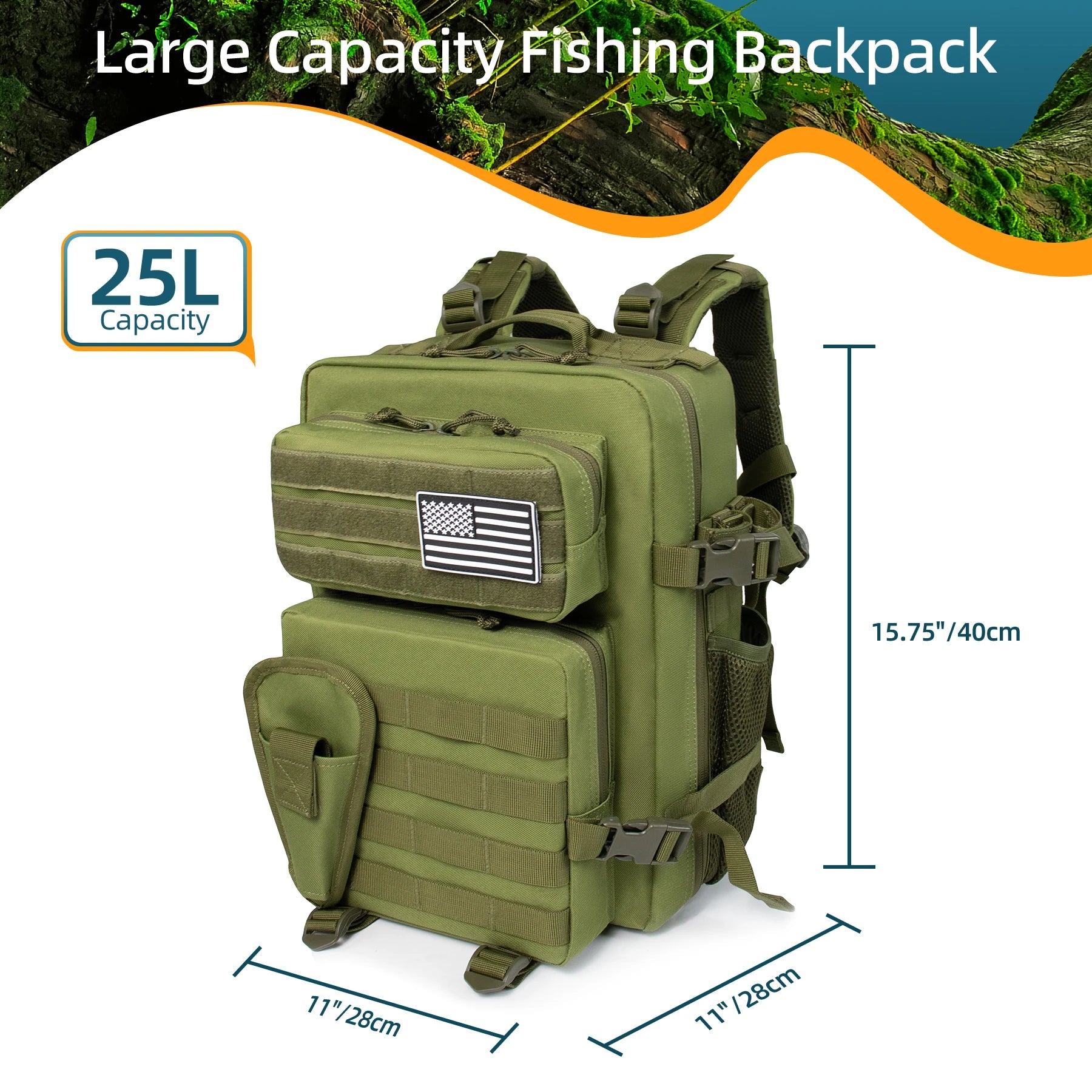 25L Tactical Fishing & Hunting Backpack – Waterproof Outdoor Pack | Men’s Large-Capacity Travel & Field Bag