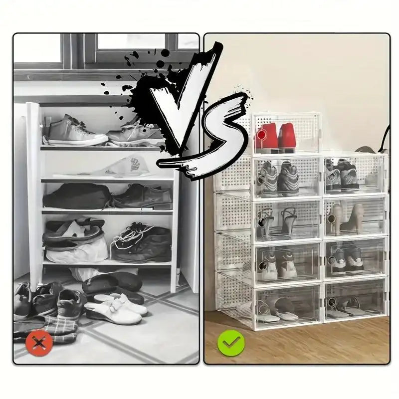 12 Pc / 24 Pc Large Capacity Modular Space-Saving Shoe Box, Transparent Plastic Stackable with Lid, Sneaker Display Box, B - PulinGO