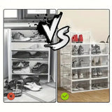 12 Pc / 24 Pc Large Capacity Modular Space-Saving Shoe Box, Transparent Plastic Stackable with Lid, Sneaker Display Box, B - PulinGO