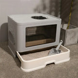 Foldable Cat Litter Box – Enclosed Kitty Toilet with Front Entry, Top Exit, Scoop & Massager, Portable Foldable Cat Toilet for Indoor Cats