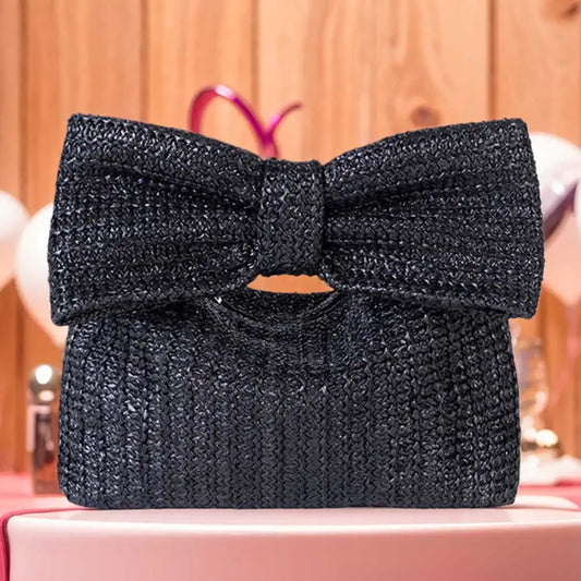 Women’s Crochet Straw Beach Handbag – Summer Bow Tote with Zipper Closure for Weddings, Parties & Vacations