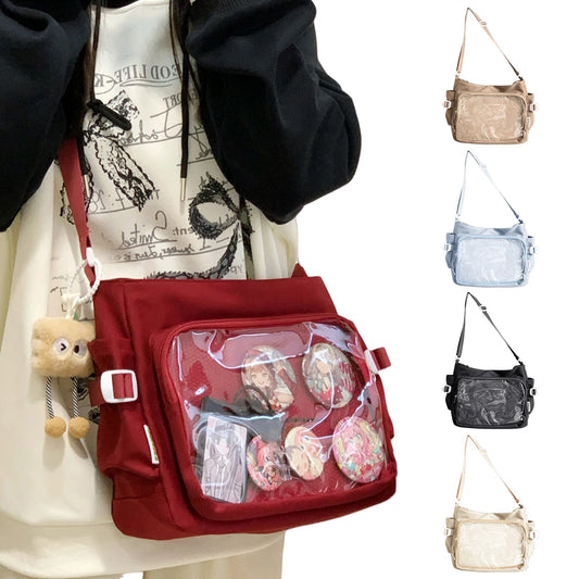 Women “ITA” Bag Japanese-Style Clear Window Shoulder Purse – Multi-Pocket Adjustable Strap Chic Hobo Bag