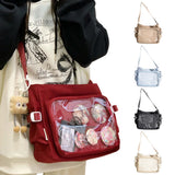 Women “ITA” Bag Japanese-Style Clear Window Shoulder Purse – Multi-Pocket Adjustable Strap Chic Hobo Bag