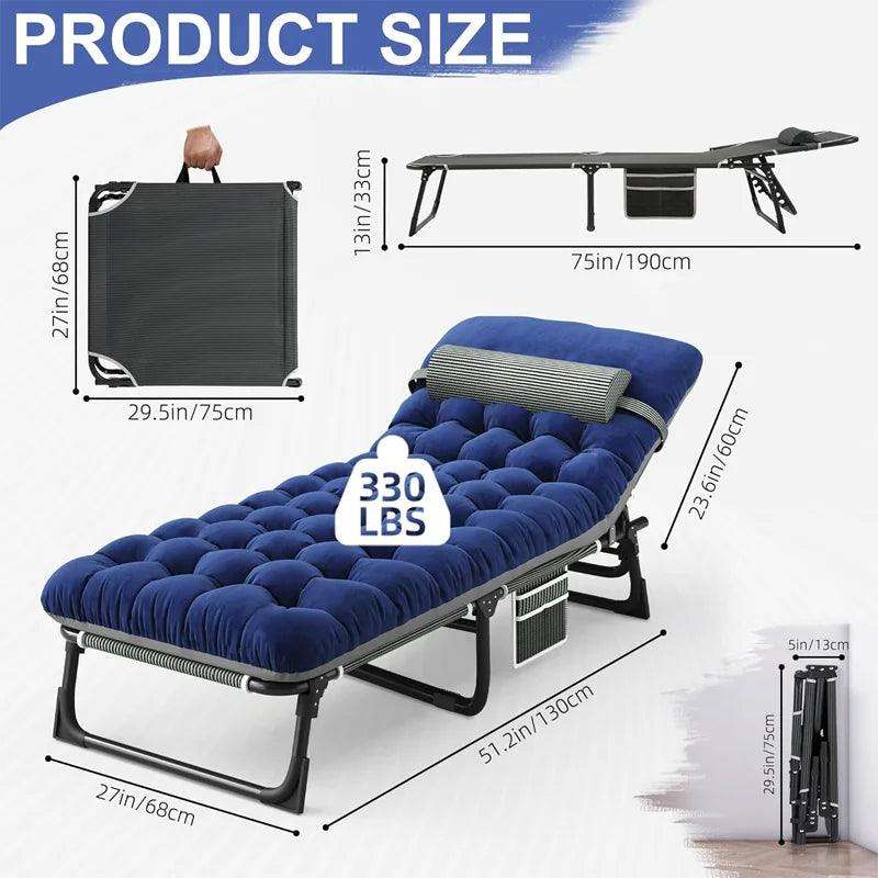 Camping Cot with Mattress, 4-Position Folding Camping Bed Hold up 330lbs, Portable Sleeping Cot for Camp, Beach, Patio - PulinGO
