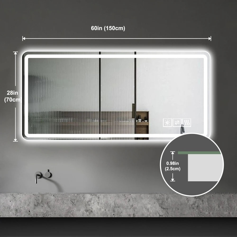 LED Bathroom Vanity Mirror (28-60") – Anti-Fog, Dimmable, Tempered Glass Wall Mirror
