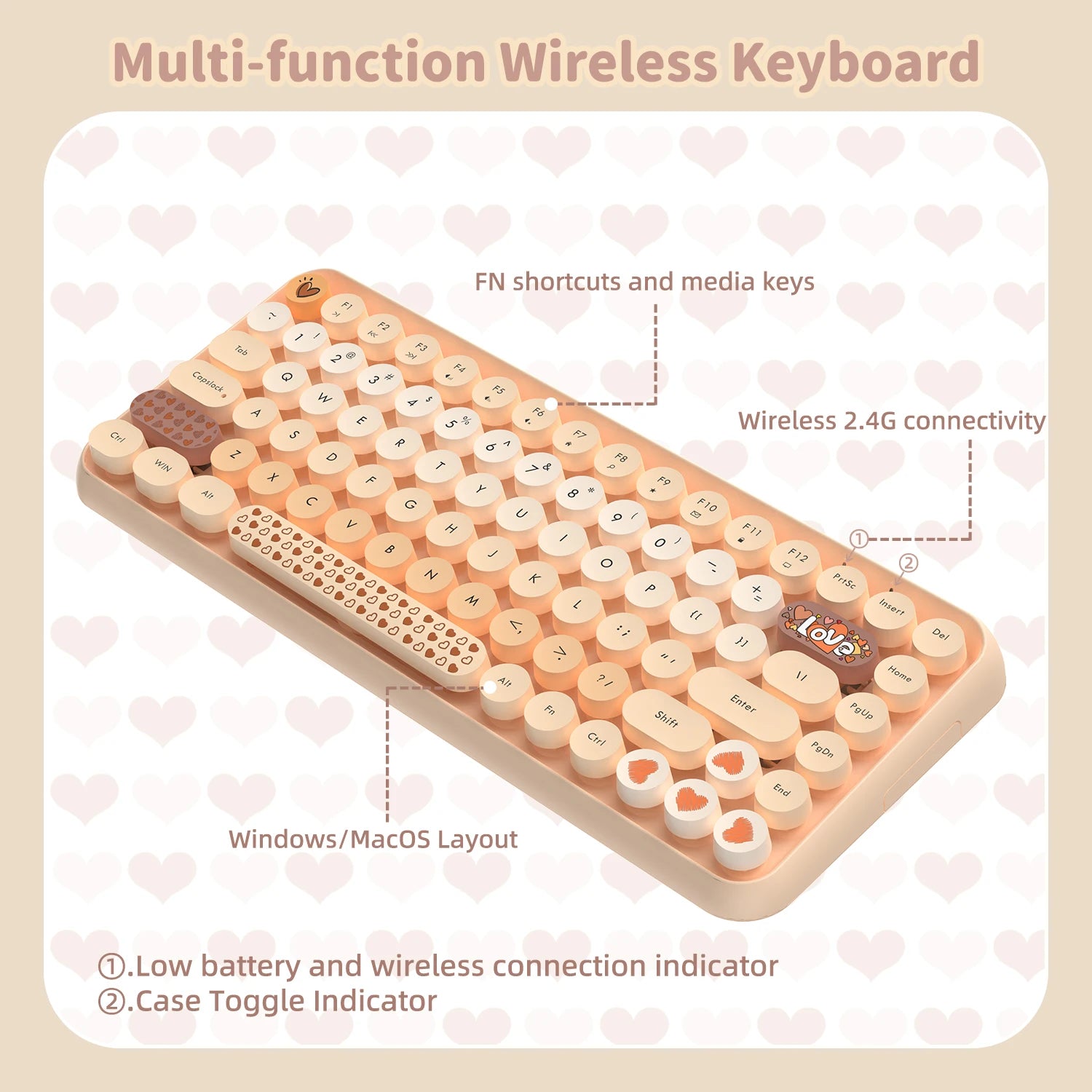 Attack Shark 308i Wireless Keyboard and Mouse Set – Color Gradient Retro Typewriter Style with Cute Round Keycaps