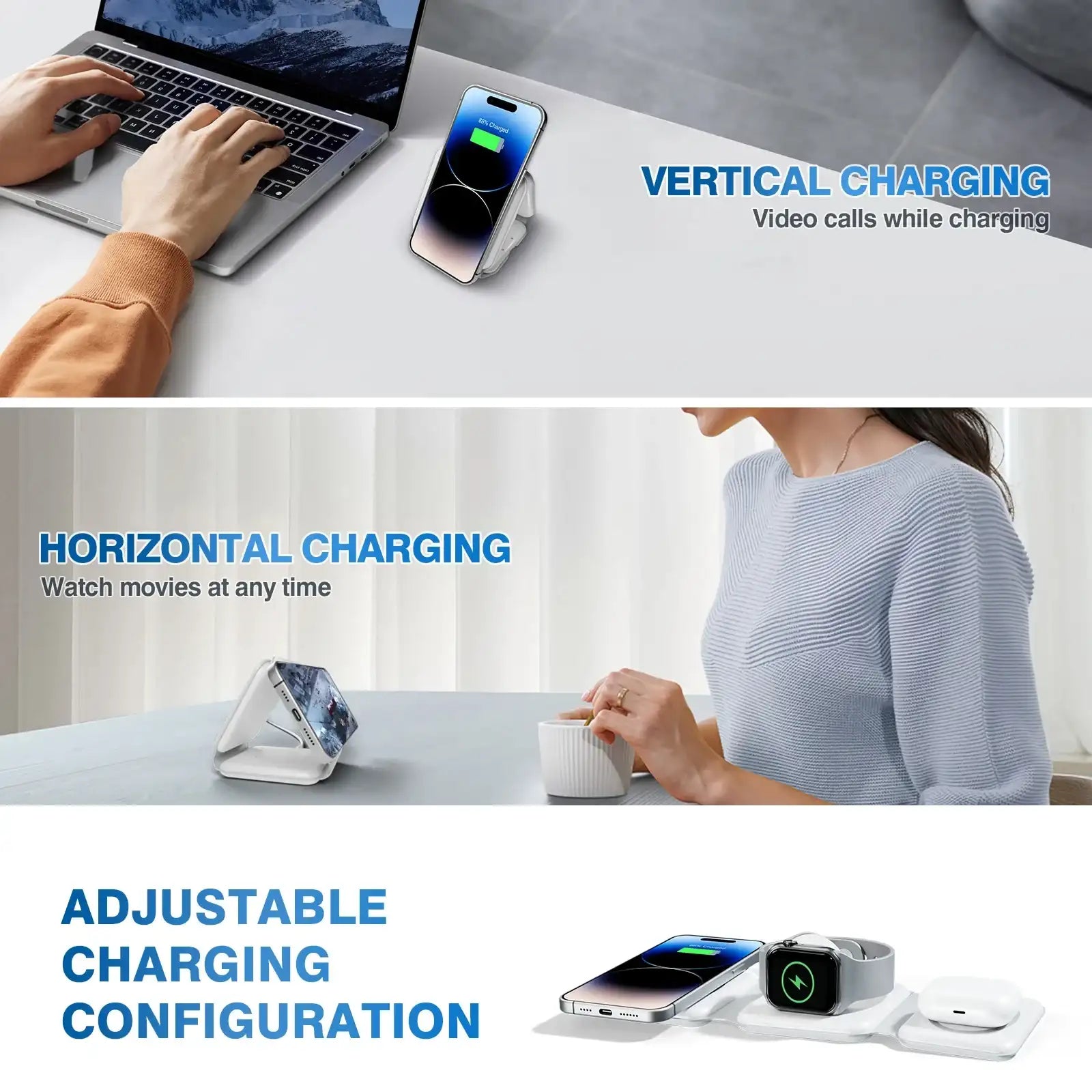 Magnetic Wireless Charger 3-in-1 Travel Charging Dock – Fast Charge for iPhone 16/15/14/13/12