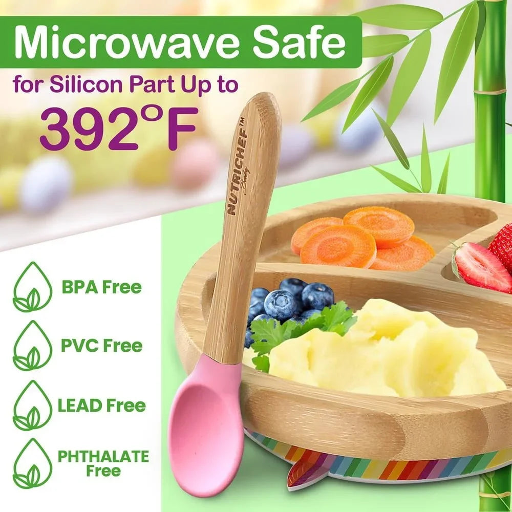 2-Piece Baby & Toddler Spoon Set – Wooden Handle with Soft Silicone Head | BPA-Free, Eco-Friendly Self-Feeding Utensils (4.72")