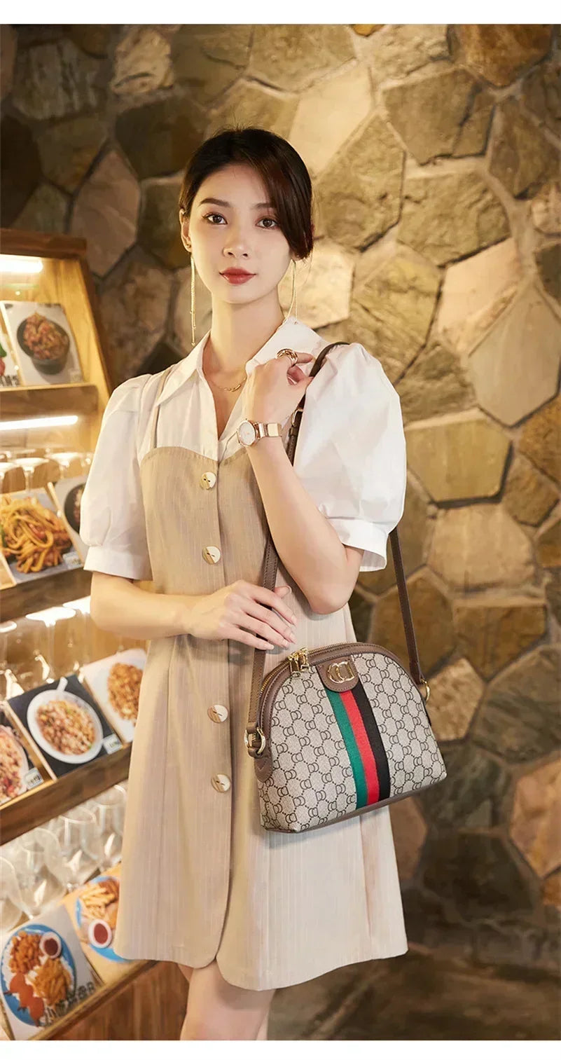 Designer Luxury Shell Shoulder & Crossbody Bag for Women – Hand-Printed Fashion Tote with Elegant Presbyopia Pattern