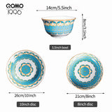 12-Piece Porcelain Dinnerware Set – Blue Ceramic Tableware with Bowls, Soup & Fruit Plates