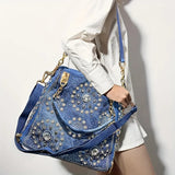 Gradient Diamond-Embellished Large Tote Bag – Elegant Floral Shoulder Bag for Women