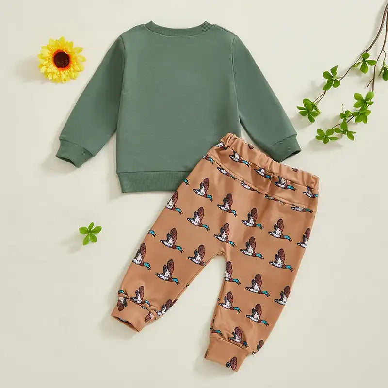 Wild Duck Embroidered 2-Piece Sweatshirt & Pants Set for Toddler Boys