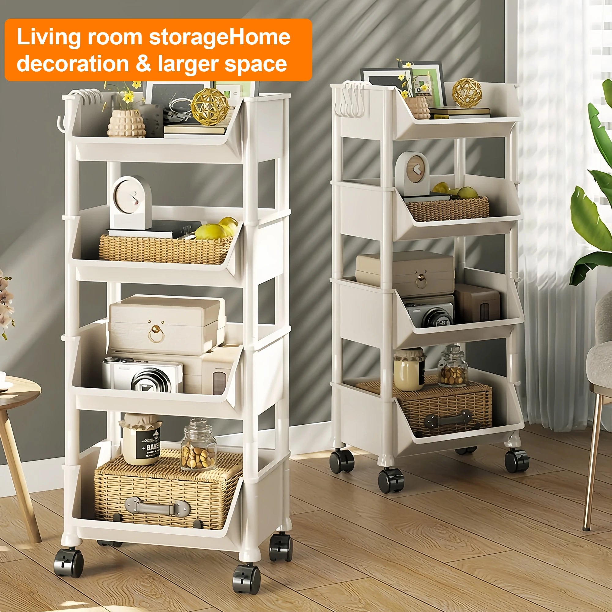 Foldable Narrow Corner Trolley Bookshelf Rack – Multi-Room Storage Cart for Kitchen, Bathroom & Living Room