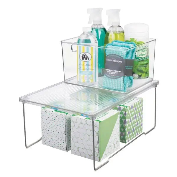 rPET Clear Stacking Shelf – Under Sink & Bathroom Organizer Rack for Countertop Storage