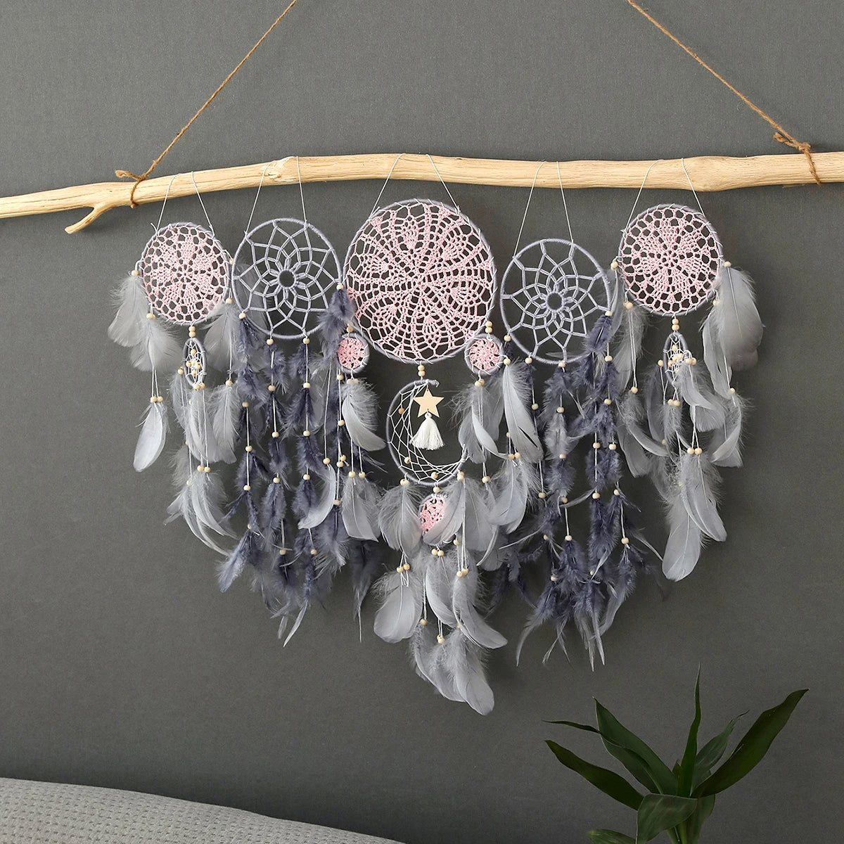 5-Piece Large Dreamcatcher Set – Handmade Boho Wall Hanging with Feathers & Beads | Dream Catcher Décor for Bedroom & Living Room