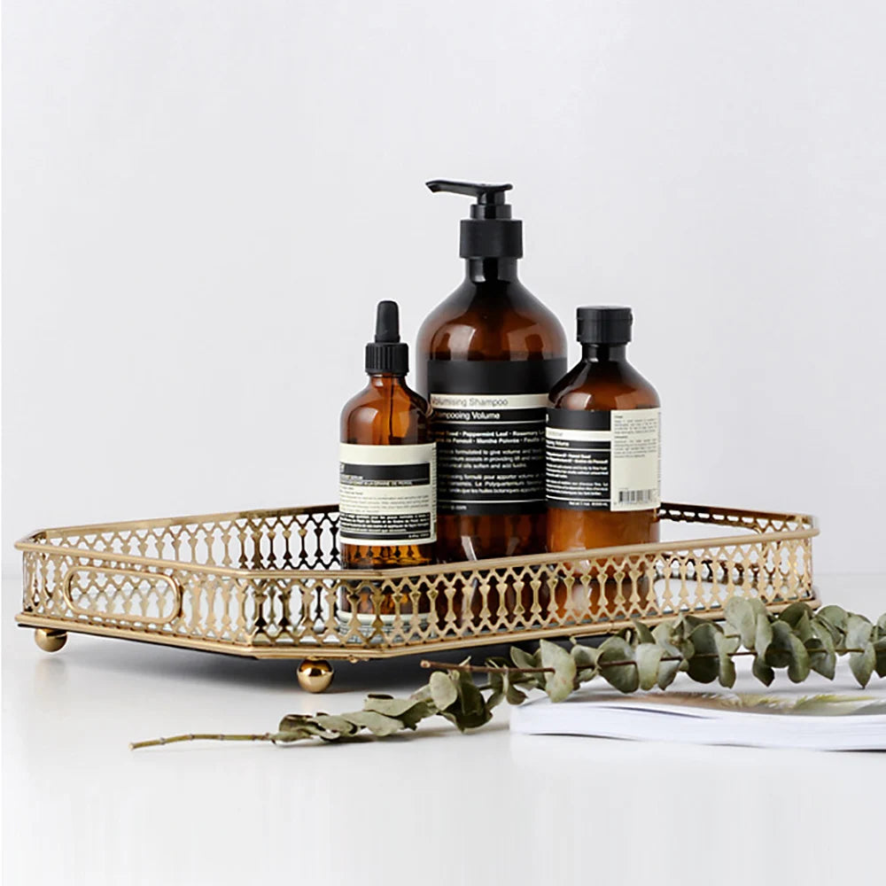 Decorative Metal & Glass Tray – Vintage Mirrored Storage Tray for Jewelry, Perfume & Home Décor