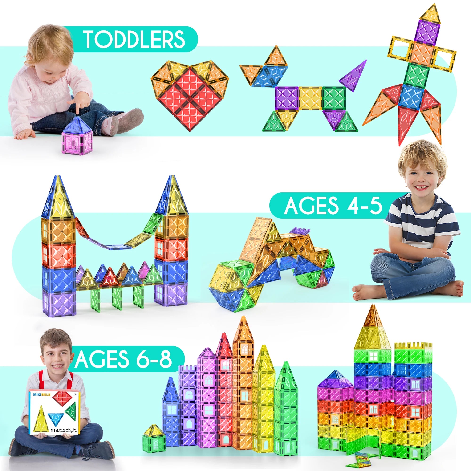 “EDUCIRO Magnetic Building Blocks Set – Montessori Educational Puzzle Tiles Construction Toy for Kids”