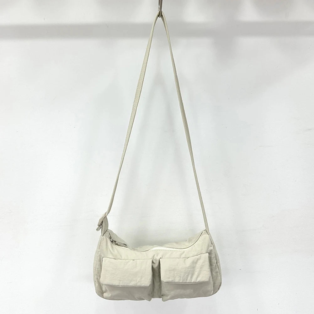 Women’s Fashion Shoulder Bag – Solid Colour Under-Arm Messenger with Multi-Pockets & Zipper Closure