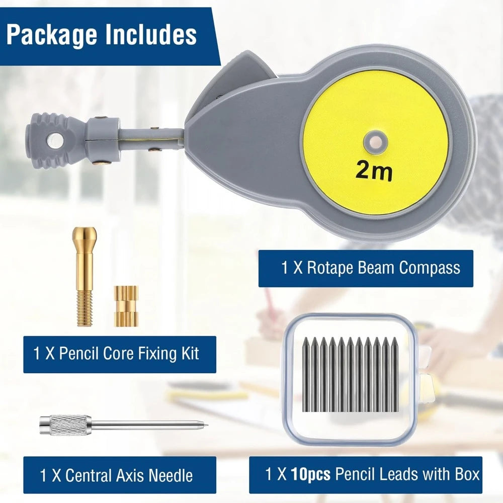 A6 Drawing & Measurement Tool Set – Beam Compass, 56ft Tape Measure & Pencil Leads for Precise Circles and Lines