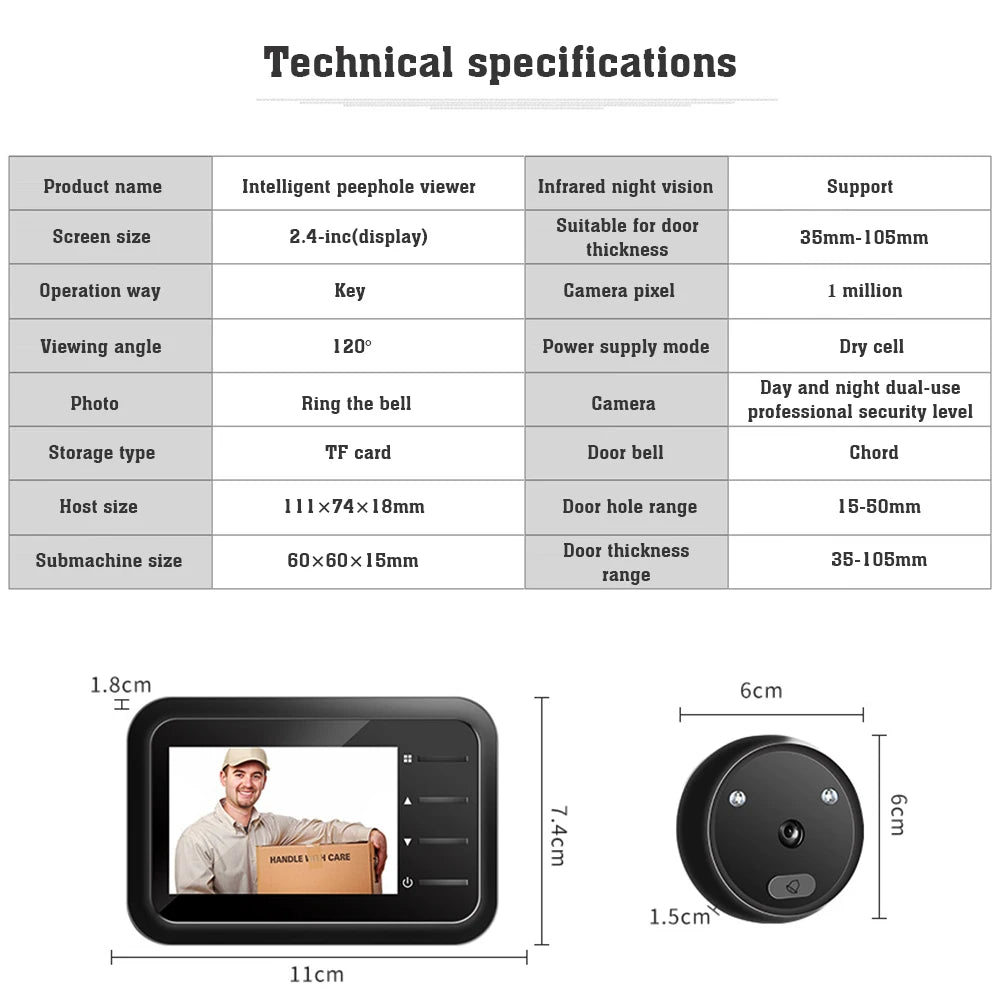 Smart Digital Doorbell & Door Viewer Camera – Wireless Peephole with Monitor, Live View, Night Vision & Photo Capture
