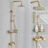Antique Brass Shower Faucet Set – Wall-Mounted Rainfall Head with Dual Handles Hot & Cold Mixer Tap